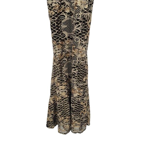 L'ATISTE Gold Metallic Sequin Halter Side Slit Maxi Dress Small - Picture 8 of 13